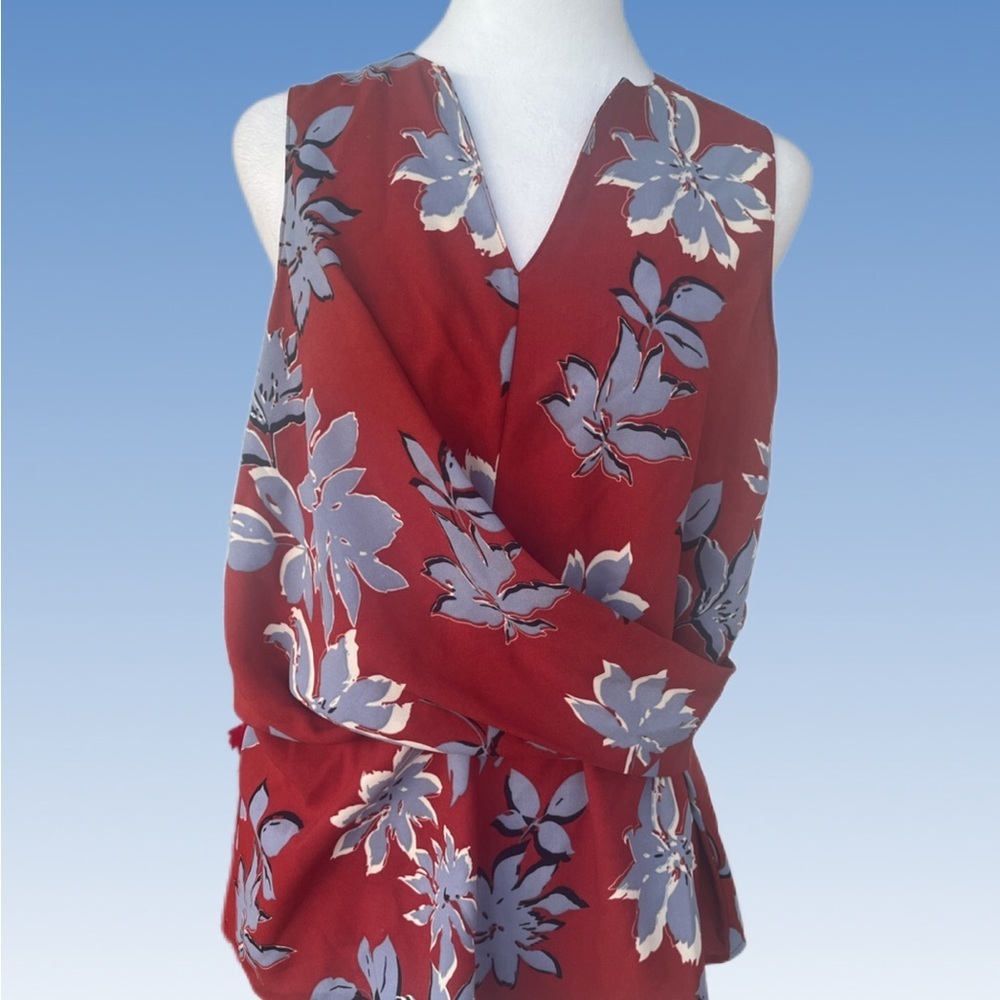 JADE MELODY TAM elegant Floral Sleeveless Blouse - Burgundy and Gray SIZE S